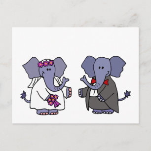 Carte Postale Conception de mariage drôle de mariée et mari élép