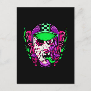 Carte Postale Conception de motard zombie néon horreur