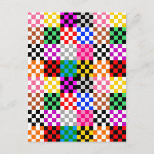 Carte Postale Conception de motif à carreaux patchwork coloré
