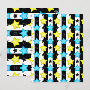 Carte Postale Conception de motif à rayures bleues jaunes étoile