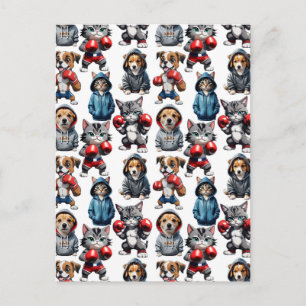 Carte Postale Conception de motif amusant de boxe de chat de chi