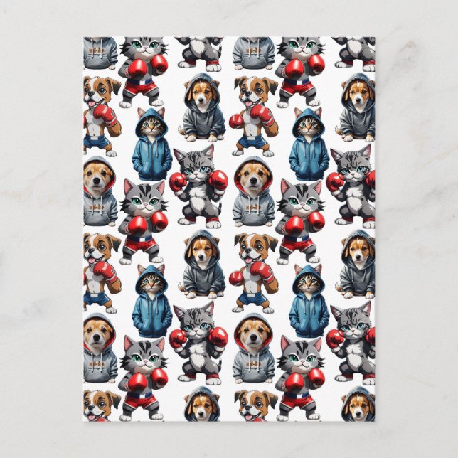 Carte Postale Conception de motif amusant de boxe de chat de chi (Devant)