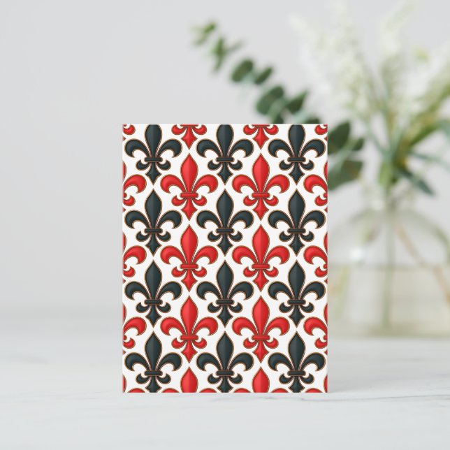 Carte Postale Conception de motif baroque fleur de lis noir roug (Debout devant)