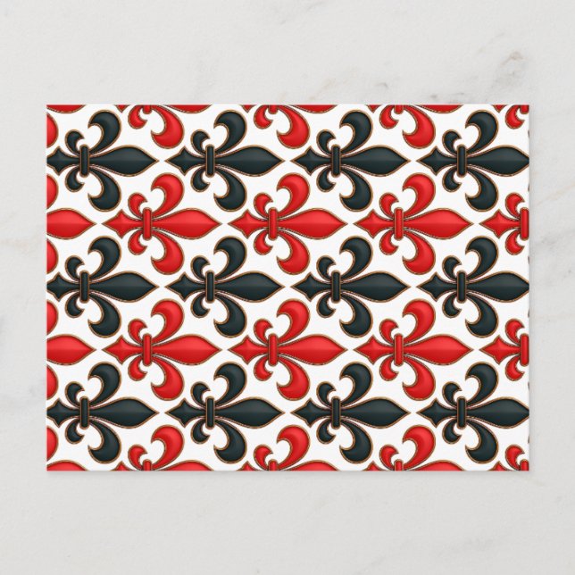 Carte Postale Conception de motif baroque fleur de lis noir roug (Devant)