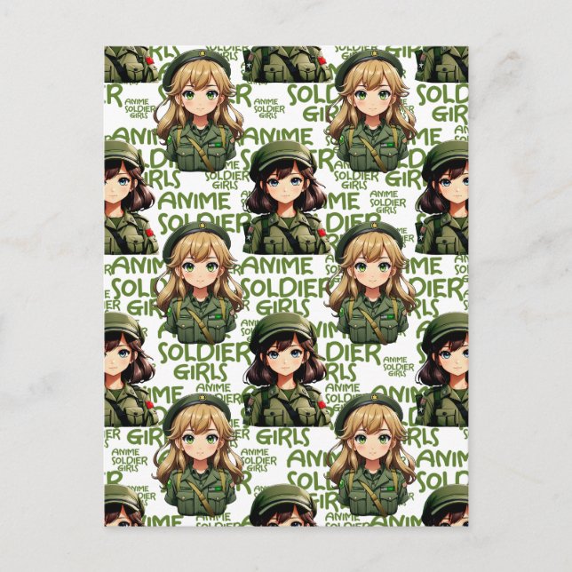 Carte Postale Conception de motif de filles de soldats d'anime  (Devant)