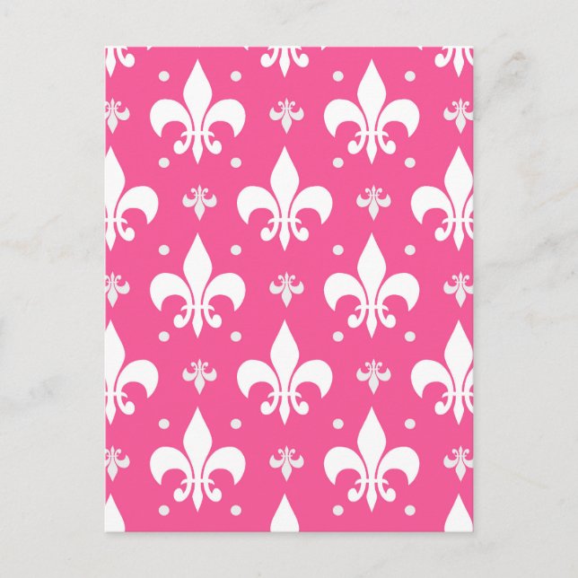Carte Postale Conception de motif de fleur de lis sur fond rose  (Devant)