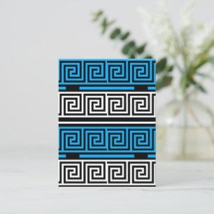 Carte Postale Conception de motif de frise grecque bleu noir bla