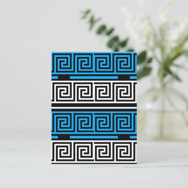 Carte Postale Conception de motif de frise grecque bleu noir bla (Debout devant)