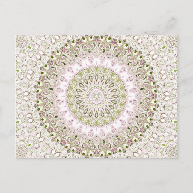 Carte Postale Conception de motif de mandala floral rose et vert (Devant)