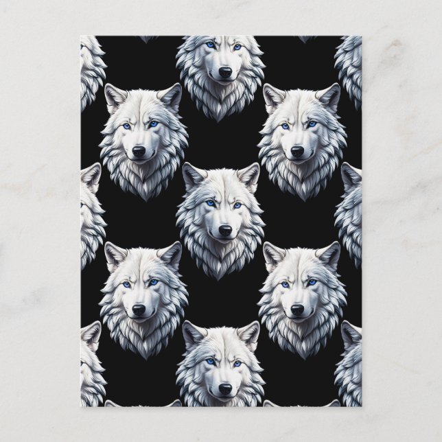 Carte Postale Conception de motif de tête de loup blanc (Devant)