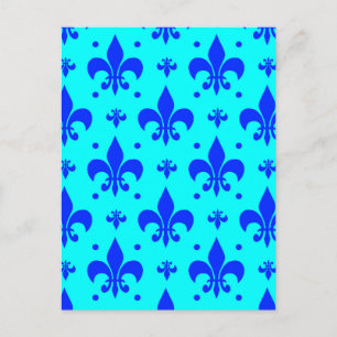 Carte Postale Conception de motif fleur de lis bleu