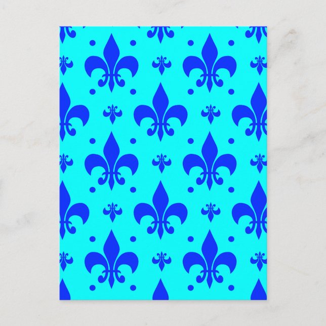Carte Postale Conception de motif fleur de lis bleu (Devant)