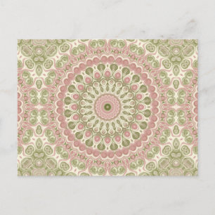 Carte Postale Conception de motif mandala rose et vert