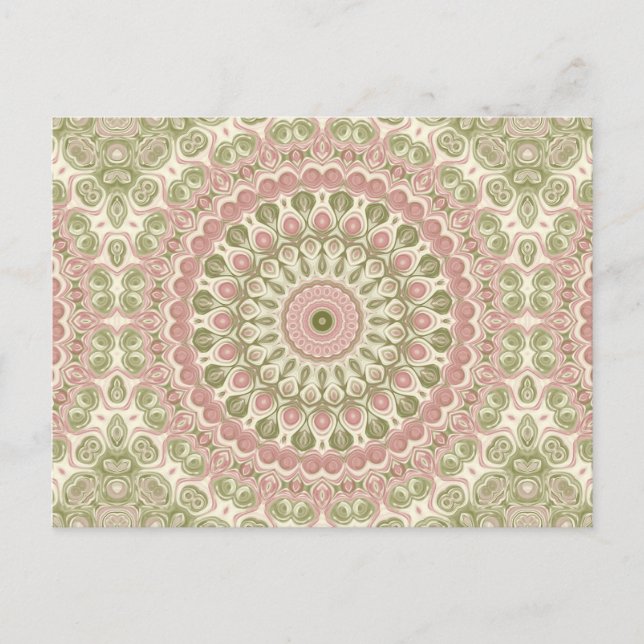 Carte Postale Conception de motif mandala rose et vert (Devant)