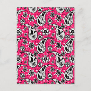 Carte Postale Conception de motif paisley floral rose