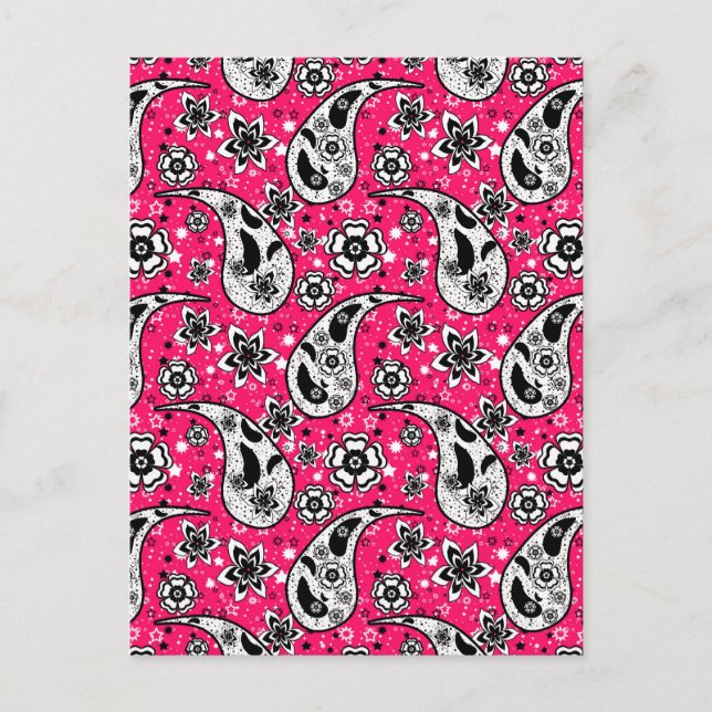 Carte Postale Conception de motif paisley floral rose  (Devant)