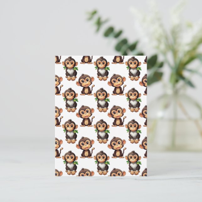 Carte Postale Conception de motif singe blanc  (Debout devant)