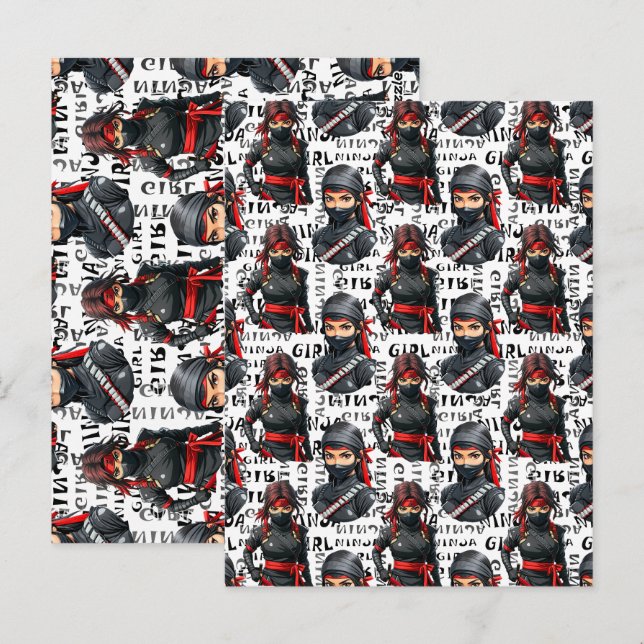 Carte Postale Conception de motif textuel pour filles ninja anim (Devant / Derrière)