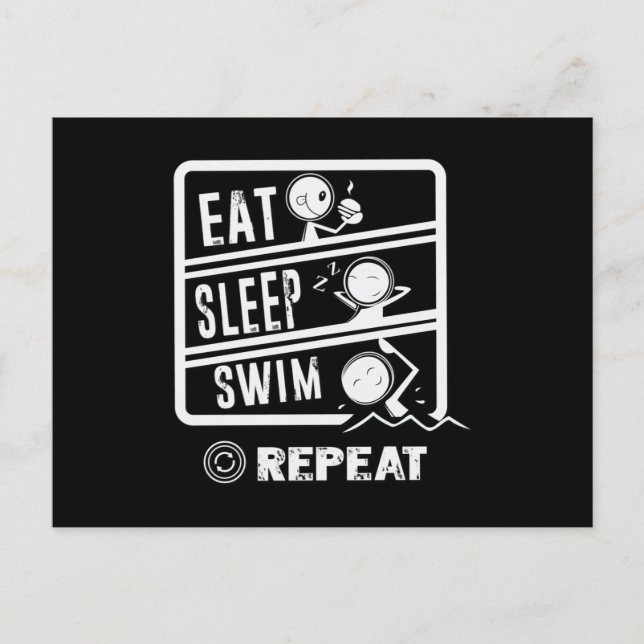 Carte Postale Conception de nage mignonne - Manger Sleep nager R (Devant)