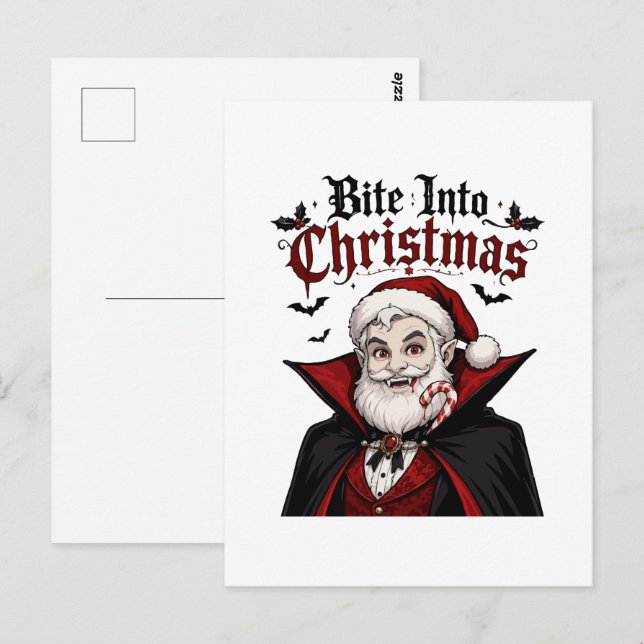 Carte Postale Conception de Noël de Santa Vampire Gothique (Devant / Derrière)