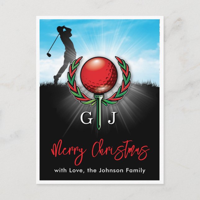 Carte Postale Conception de Noël joyeux golf (Devant)