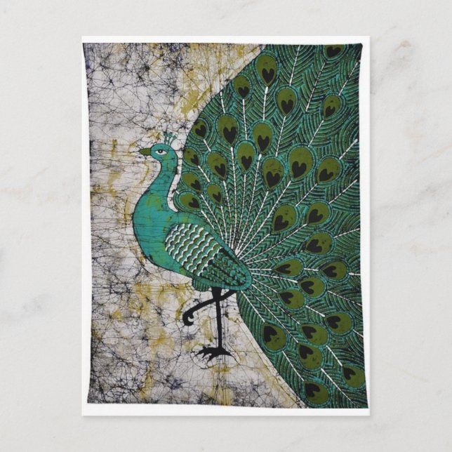 CARTE POSTALE CONCEPTION DE PAON  ART BATIK. (Devant)