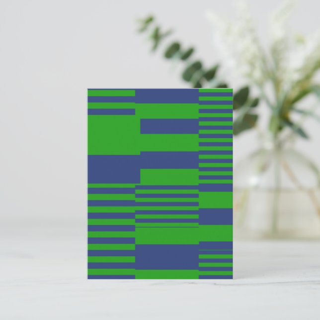 Carte Postale Conception de rayures patchwork bleu vert  (Debout devant)