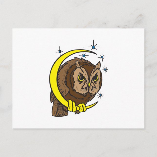 Carte Postale Conception de tatouage de hibou et de lune (Devant)