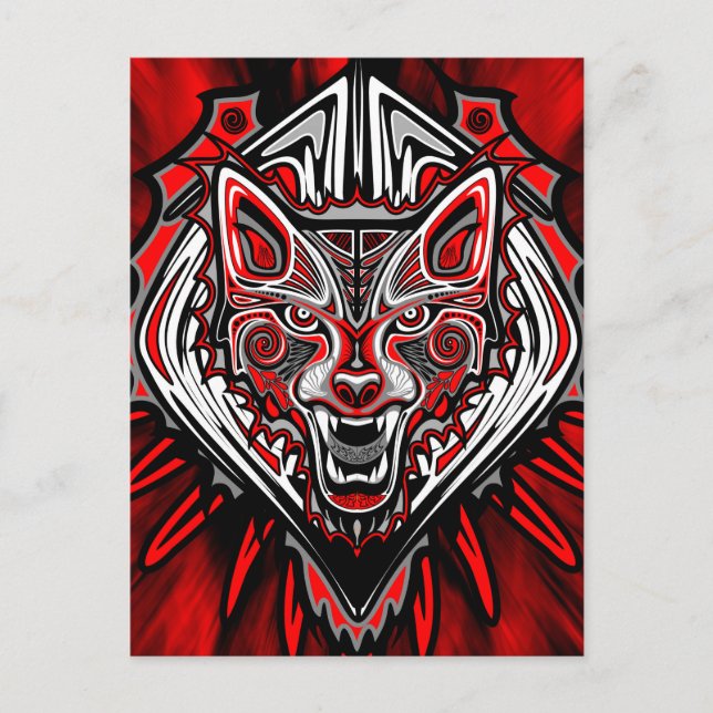 Carte Postale Conception de totem tribal Haida de loup (Devant)