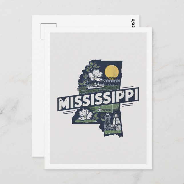 Carte Postale Conception de voyage rétro du Mississippi États am (Devant / Derrière)