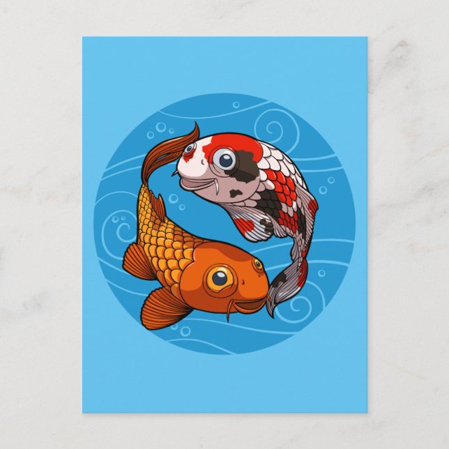 Carte Postale Conception de Yin Yang de carpes Koi drôles Illust (Devant)