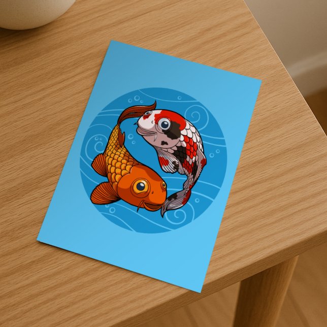 Carte Postale Conception de Yin Yang de carpes Koi drôles Illust (Créateur téléchargé)