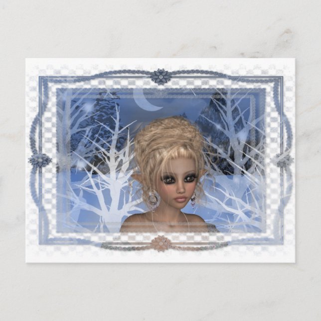 Carte Postale Conception des elfes en hiver de nuit (Devant)