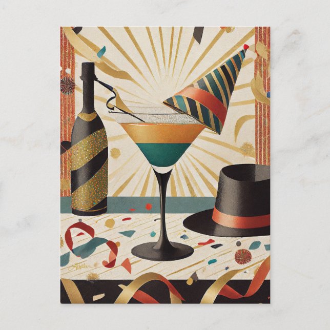 Carte Postale Conception du Nouvel An de l'heure du cocktail mil (Devant)