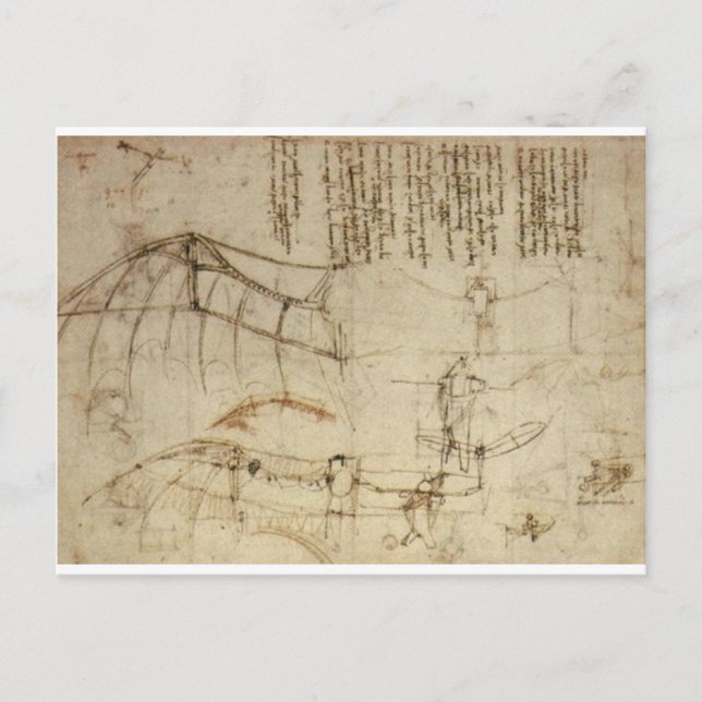 Carte Postale Conception d'une machine volante par Leonardo Da V (Devant)