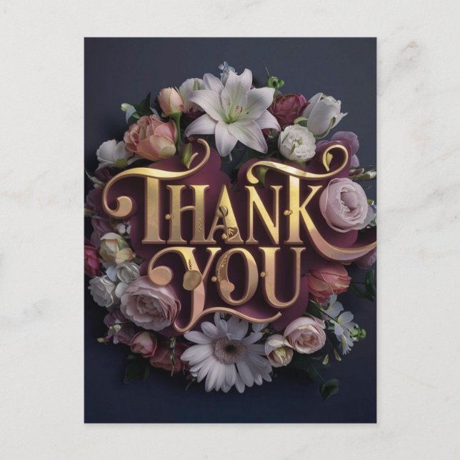 Carte Postale Conception élégante de lettrage doré « Merci » à m (Devant)