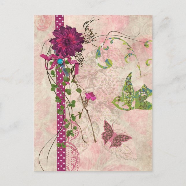 Carte Postale Conception florale rose et verte Bella (Devant)