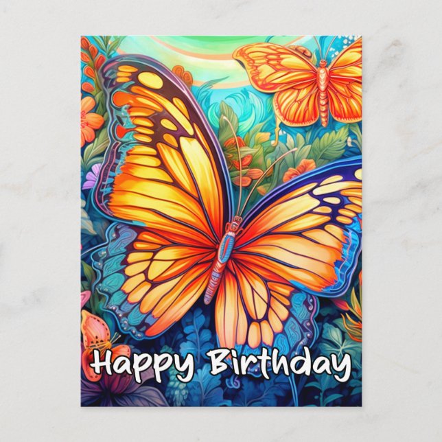 Carte Postale Conception papillon fantaisiste Joyeux Anniversair (Devant)