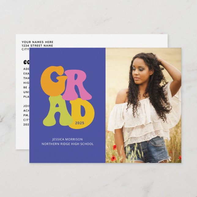 Carte Postale Conception Rétro Lumineuse 2025 Photo de Remise de (Devant / Derrière)