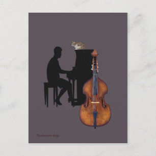 Carte Postale Concert de jazz avec piano, contrebasse et chat