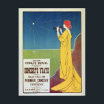 Carte Postale Concert vintage de musique classique Bruxelles<br><div class="desc">Super haute résolution. (800 DPI, 68, 6 MB) Par Henri Meunier, 1896. Une jeune femme en robe jaune, aux cheveux rouges, joue de la flûte, une étoile brillante au-dessus d'elle. Pour : Auditorium du Royal Circus, Bruxelles (Belgique), concerts Eugène Ysaÿe, dimanche 5 janvier 1896, premiers concerts symphoniques, bureaux et administration...</div>