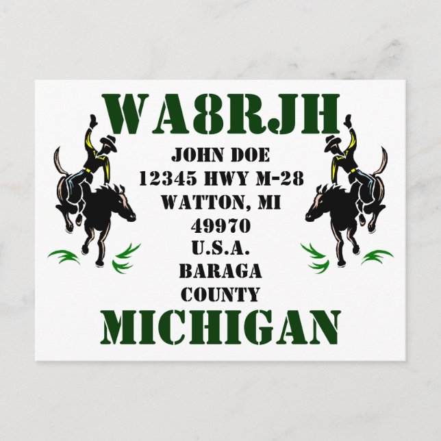 Carte Postale Concevez votre propre QSL HAM Radio Ops Card Bronc (Devant)