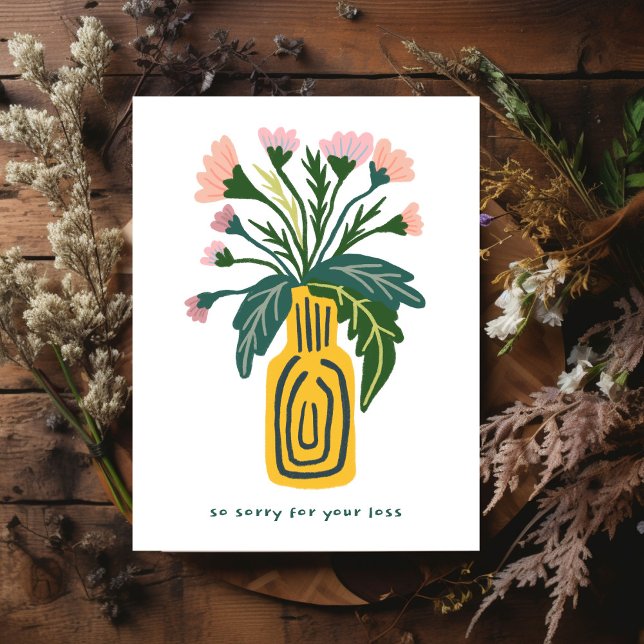 Carte Postale Condoléances Désolé pour la perte Vase de Fleurs p (Condolences Sorry for Loss Vase of Flowers Custom Postcard
)