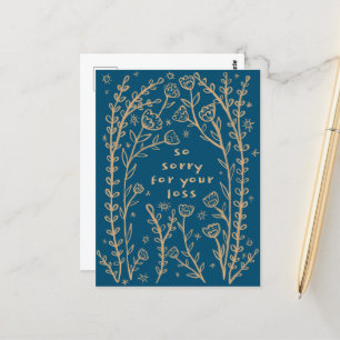 Carte Postale CONDOLENCES Floral Whimsical Sketch Doodle Désolé