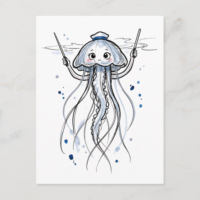 Carte Postale Conductor de méduses menant le rythme dans l'encre (Devant)