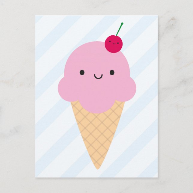 Carte Postale Cone de crème glacée Kawaii (Devant)