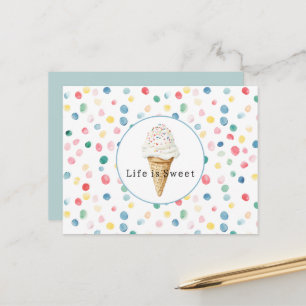 Carte Postale Cône de glace confetti points colorés Douce Vie