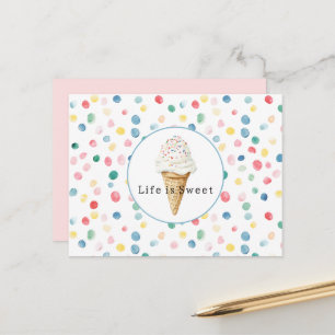 Carte Postale Cône de Glace Confettis Points Colorés Douce Vie