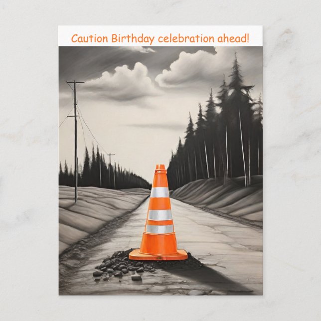 Carte Postale Cône de signalisation orange et blanc anniversaire (Devant)