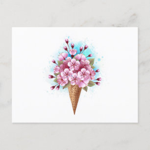 Carte Postale Cône rose Sakura crème glacée gaufre